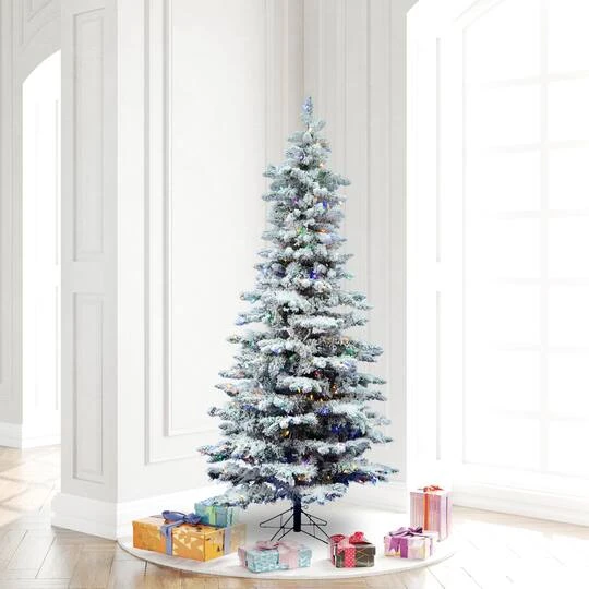 6.5ft. Pre-Lit Slim Flocked Utica Fir Artificial Christmas Tree, Multicolor Dura-Lit® LED Lights 5 6.5ft. Pre-Lit Slim Flocked Utica Fir Artificial Christmas Tree, Multicolor Dura-Lit® LED Lights - Image 3