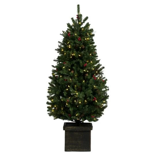 5ft. Pre-Lit Potted Mixed Berry Pine Artificial Christmas Tree, White LED Lights 4 5ft. Pre-Lit Potted Mixed Berry Pine Artificial Christmas Tree, White LED Lights - Image 2