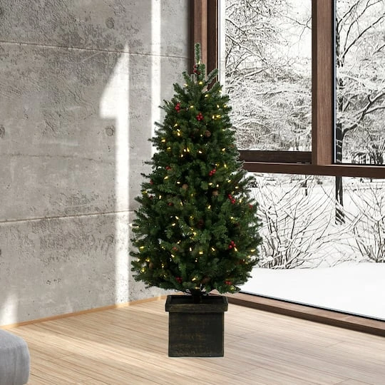 5ft. Pre-Lit Potted Mixed Berry Pine Artificial Christmas Tree, White LED Lights 5 5ft. Pre-Lit Potted Mixed Berry Pine Artificial Christmas Tree, White LED Lights - Image 3