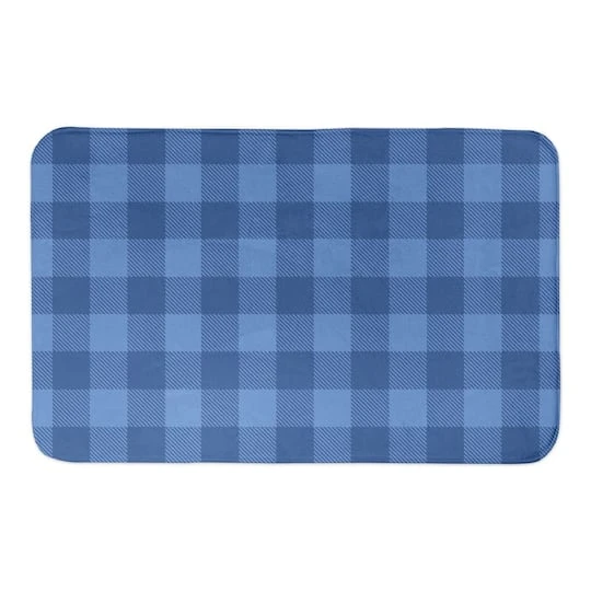 Designs Direct Blue Buffalo Check Bath Mat, 34" X 21" 3 Designs Direct Blue Buffalo Check Bath Mat, 34" X 21"