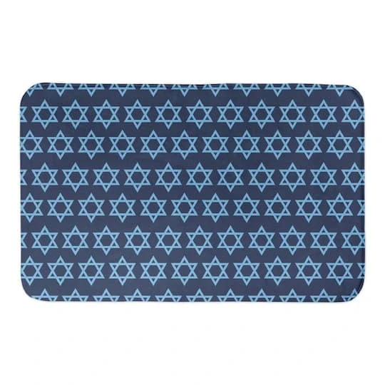 Designs Direct Blue Star Of David Pattern Bath Mat, 34" X 21" 3 Designs Direct Blue Star Of David Pattern Bath Mat, 34" X 21"