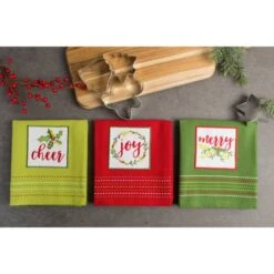 DII® Assorted Holiday Greetings Embellished Dishtowel Set -Michaels X-Mas Decor D539865S 5