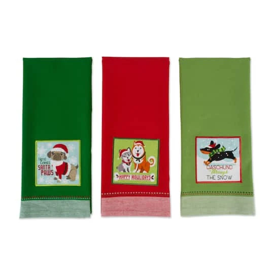 DII® Assorted Holiday Pup Embellished Dishtowel Set 6 DII® Assorted Holiday Pup Embellished Dishtowel Set - Image 4
