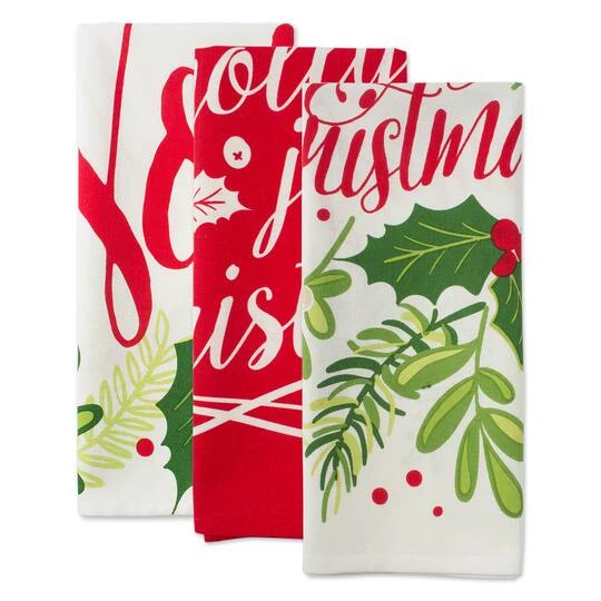 DII® Red & Green Boughs Of Holly Dishtowel Set 6 DII® Red & Green Boughs Of Holly Dishtowel Set - Image 4