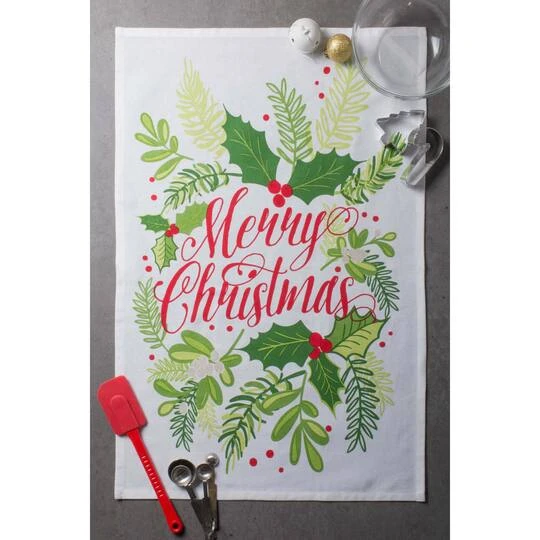 DII® Red & Green Boughs Of Holly Dishtowel Set 8 DII® Red & Green Boughs Of Holly Dishtowel Set - Image 6