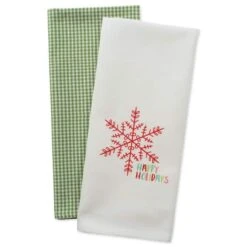 DII® Green Check & White Happy Holidays Dishtowel Set 21 DII® Green Check & White Happy Holidays Dishtowel Set -Michaels X-Mas Decor D539908S 8