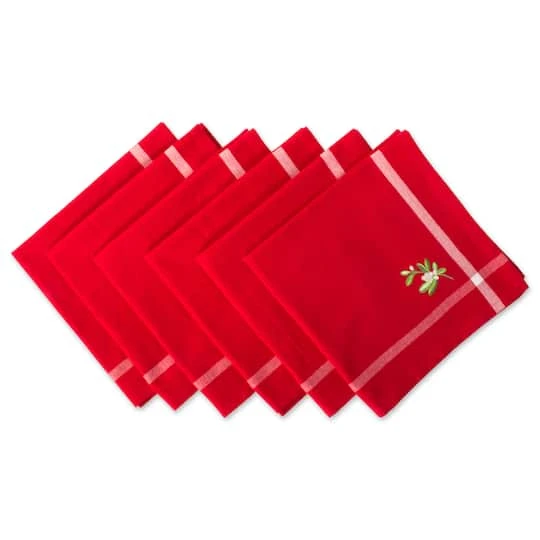 DII® Red Embroidered Mistletoe Corner With Border Napkins, 6ct. 3 DII® Red Embroidered Mistletoe Corner With Border Napkins, 6ct.