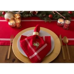 DII® Red Embroidered Mistletoe Corner With Border Napkins, 6ct. 16 DII® Red Embroidered Mistletoe Corner With Border Napkins, 6ct. -Michaels X-Mas Decor D540000S 3