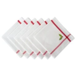 DII® White Embroidered Holly Corner With Border Napkins, 6ct.