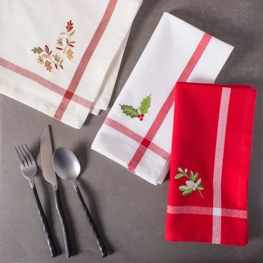 DII® White Embroidered Holly Corner With Border Napkins, 6ct. 12 DII® White Embroidered Holly Corner With Border Napkins, 6ct. - Image 10