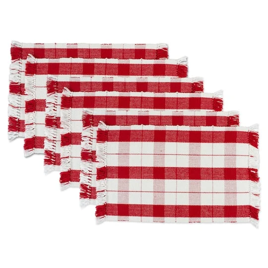 DII® Red Tinsel Plaid Fringed Placemats, 6ct. 4 DII® Red Tinsel Plaid Fringed Placemats, 6ct. - Image 2