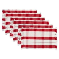 DII® Red Tinsel Plaid Fringed Placemats, 6ct.
