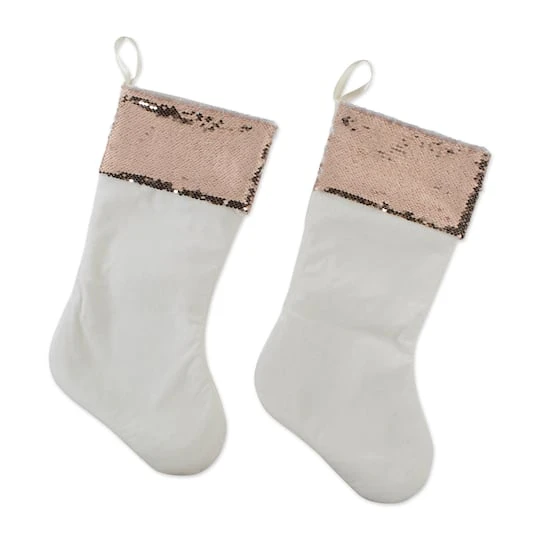 DII® Cream Sequin Velvet Holiday Stocking Set 5 DII® Cream Sequin Velvet Holiday Stocking Set - Image 3