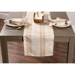 DII® 108" Cream Metallic Plaid Table Runner -Michaels X-Mas Decor D540094S 5
