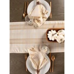 DII® 108" Cream Metallic Plaid Table Runner -Michaels X-Mas Decor D540094S 6