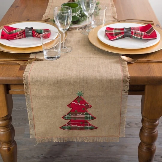 DII® 108" Embroidered Tree Burlap Table Runner 6 DII® 108" Embroidered Tree Burlap Table Runner - Image 4
