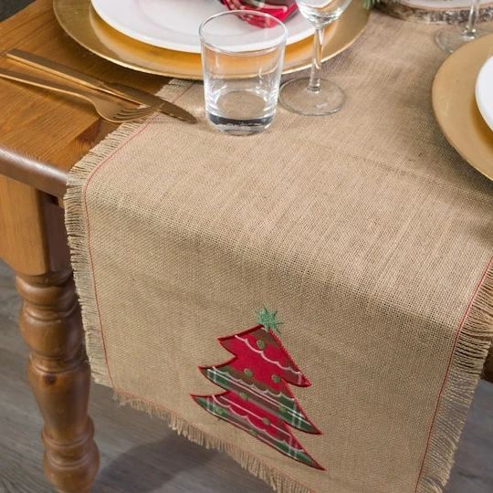 DII® 108" Embroidered Tree Burlap Table Runner 8 DII® 108" Embroidered Tree Burlap Table Runner - Image 6