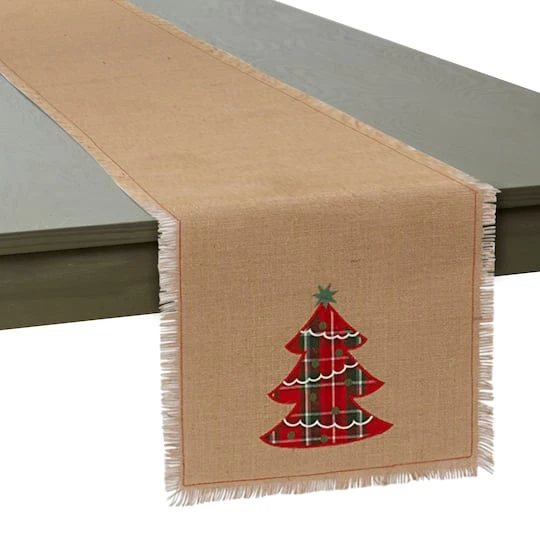DII® 72" Embroidered Tree Burlap Table Runner 6 DII® 72" Embroidered Tree Burlap Table Runner - Image 4