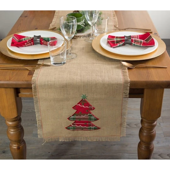 DII® 72" Embroidered Tree Burlap Table Runner 7 DII® 72" Embroidered Tree Burlap Table Runner - Image 5