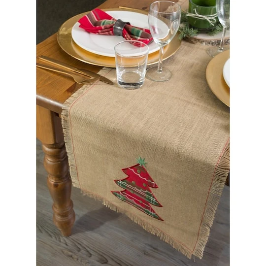 DII® 72" Embroidered Tree Burlap Table Runner 8 DII® 72" Embroidered Tree Burlap Table Runner - Image 6