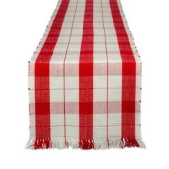 DII® 72" Red Tinsel Plaid Fringed Table Runner -Michaels X-Mas Decor D540107S 1 1