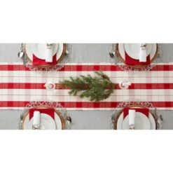 DII® 72" Red Tinsel Plaid Fringed Table Runner -Michaels X-Mas Decor D540107S 10