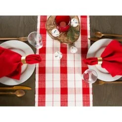 DII® 72" Red Tinsel Plaid Fringed Table Runner -Michaels X-Mas Decor D540107S 5