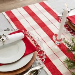 DII® 72" Red Tinsel Plaid Fringed Table Runner -Michaels X-Mas Decor D540107S 8