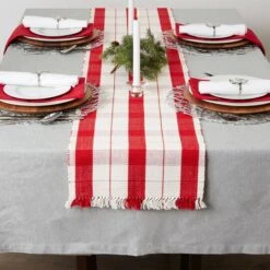 DII® 72" Red Tinsel Plaid Fringed Table Runner -Michaels X-Mas Decor D540107S 9