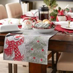 DII® 70" Grey Snowman Embroidered Table Runner -Michaels X-Mas Decor D540118S 3