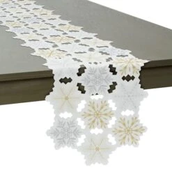 DII® 54" White And Gold Embroidered Snowflakes Table Runner -Michaels X-Mas Decor D540123S 3