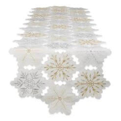DII® 54" White And Gold Embroidered Snowflakes Table Runner -Michaels X-Mas Decor D540123S 5