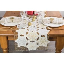 DII® 54" White And Gold Embroidered Snowflakes Table Runner -Michaels X-Mas Decor D540123S 6