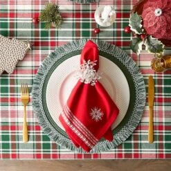 DII® 70" Round Yuletide Plaid Tablecloth -Michaels X-Mas Decor D540147S 3