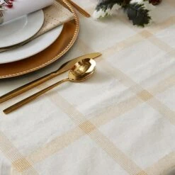 DII® 120" Gold Lurex Plaid Tablecloth -Michaels X-Mas Decor D540150S 10