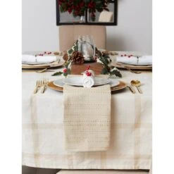 DII® 120" Gold Lurex Plaid Tablecloth -Michaels X-Mas Decor D540150S 5