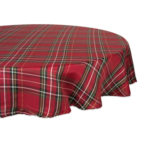 DII® 70" Round Holiday Metallic Plaid Tablecloth 3 DII® 70" Round Holiday Metallic Plaid Tablecloth