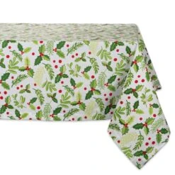 DII® 52" Boughs Of Holly Print Tablecloth -Michaels X-Mas Decor D540184S 1 1