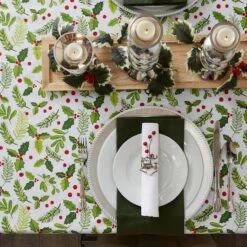 DII® 52" Boughs Of Holly Print Tablecloth -Michaels X-Mas Decor D540184S 5