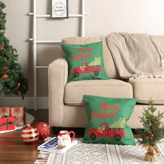 DII® Merry Christmas Truck Embroidered Pillow Cover Set 9 DII® Merry Christmas Truck Embroidered Pillow Cover Set - Image 7