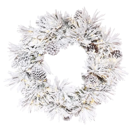 36" Warm White LED Flocked Atka Pine Wreath 4 36" Warm White LED Flocked Atka Pine Wreath - Image 2