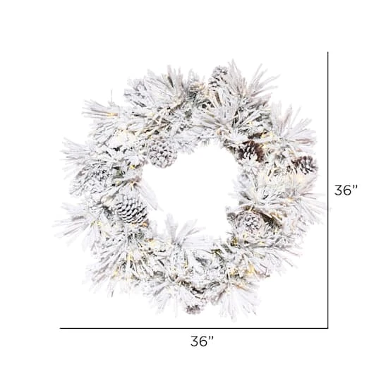 36" Warm White LED Flocked Atka Pine Wreath 5 36" Warm White LED Flocked Atka Pine Wreath - Image 3