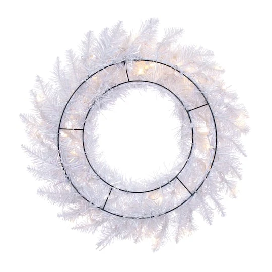 24" Pre-Lit Sparkle White Spruce Artificial Christmas Wreath, Warm White LED Lights 6 24" Pre-Lit Sparkle White Spruce Artificial Christmas Wreath, Warm White LED Lights - Image 4
