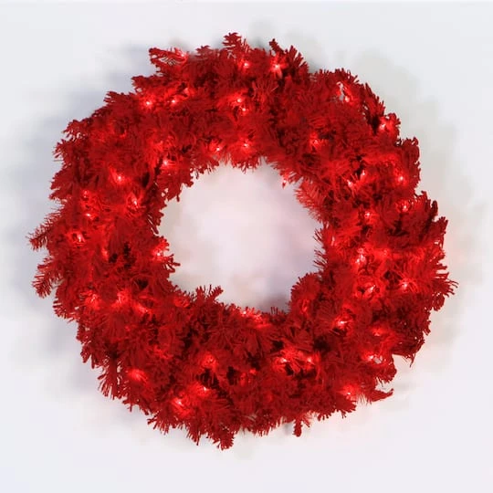 30" Red LED Lights Flocked Red Fir Artificial Christmas Wreath 3 30" Red LED Lights Flocked Red Fir Artificial Christmas Wreath