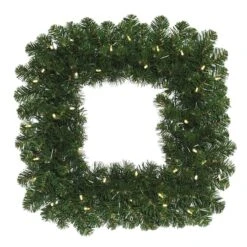 30" Oregon Fir Square Wreath, Warm White LED Wide Angle Lights