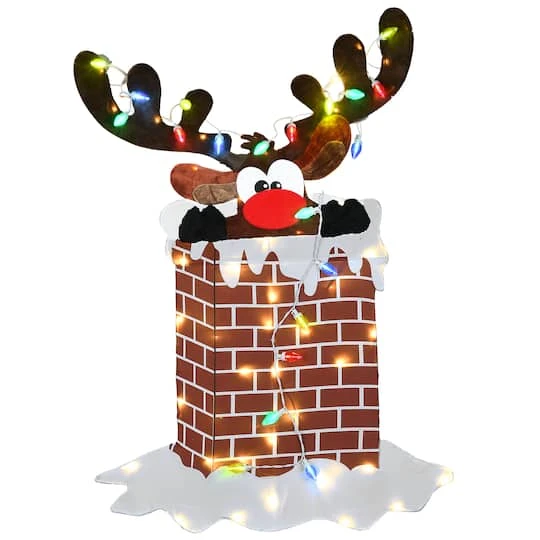 47'' Pre-Lit Reindeer Stuck In Chimney Decoration 4 47'' Pre-Lit Reindeer Stuck In Chimney Decoration - Image 2