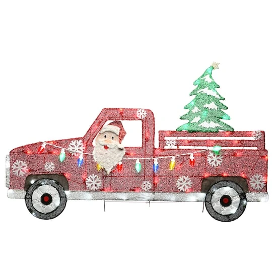 27'' Pre-Lit Santa In Red Truck Decoration 3 27'' Pre-Lit Santa In Red Truck Decoration