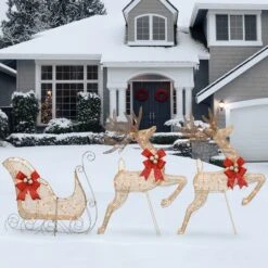 Champagne Reindeer And Sleigh With Clear Lights Decoration 11 Champagne Reindeer And Sleigh With Clear Lights Decoration -Michaels X-Mas Decor D619779S 12