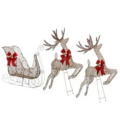 Champagne Reindeer And Sleigh With Clear Lights Decoration 14 Champagne Reindeer And Sleigh With Clear Lights Decoration -Michaels X-Mas Decor D619779S 15