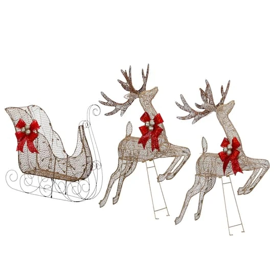 Champagne Reindeer And Sleigh With Clear Lights Decoration 8 Champagne Reindeer And Sleigh With Clear Lights Decoration - Image 6
